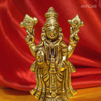 Brass Tirupathi Balaji Idol - 11.5cm | Antique Golden Finish | Handcrafted Idol for Temple, Home & Car Dashboard
