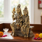 Brass Shiv Parivar Idol - 10cm | Antique Finish | Spiritual Idol for Temple & Home Decor