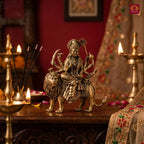 Brass Sherawali Maa Idol - 6cm | Sitting on Lion | Antique Finish | Spiritual Idol for Temple & Home Decor