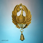 Brass Dancing Peacock Wall Hanging Diya – 23 cm | With One Bell & Intricate Carving | Antique Golden Finish | Handcrafted Decor for Temple, Home & Wall