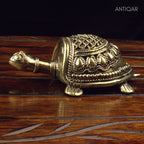 "Dhokra Art Brass Tortoise – 3 cm | Antique Finish Tribal Handcrafted Turtle Showpiece for Temple, Home & Table Decor  "