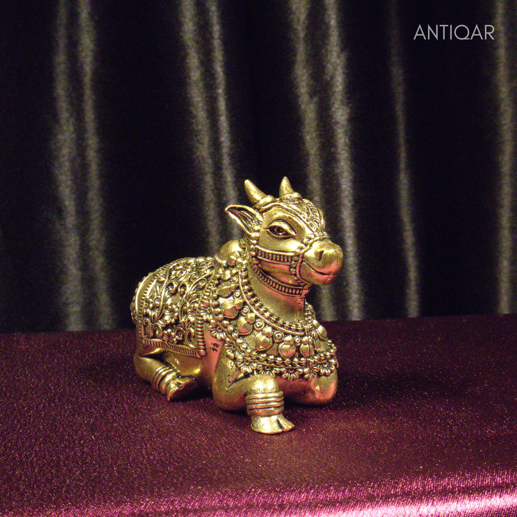 Brass Nandi Figurine - 6cm | Antique Finish | Spritual use for Home, Temple & Car Dashboard Decor