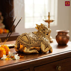 Brass Nandi Figurine - 3.5cm | Golden Finish | Spritual use for Home, Temple & Car Dashboard Decor