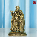 Brass Designer Radhakrishna Idol - 8.5cm | Antique Finish | Spiritual Idol for Temple & Home Decor