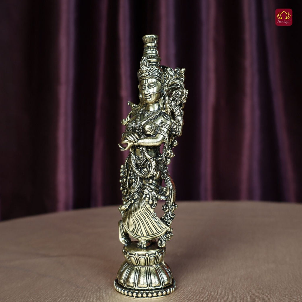 Brass Radha Rani Idol - 15cm | Antique Finish | Handcrafted Artwork | Home & Office Decor | Ideal for Gifting & Spiritual Blessings
