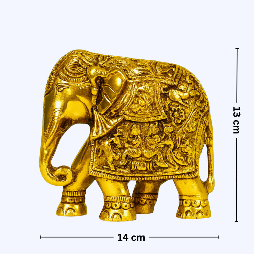 Brass Maharaja Elephant Decorative Showpiece - 13cm | Antique Showpiece Collectible | Handcrafted for Home & Office Decor