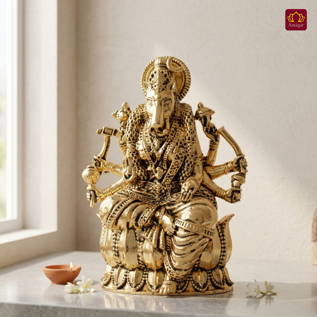 Brass Varahi Mata Idol – 7.5 cm | Golden Finish | Spiritual Idol for Home Temple, Office & Car Dashboard