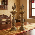Brass Peacock Oil Lamp –20 cm | Antique Finish | Handcrafted Decor for Temple, Table & Home (Pack of 2)