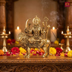 Brass Sherawali Maa Idol - 8cm | Sitting on Lion | Golden Finish | Spiritual Idol for Temple & Home Decor