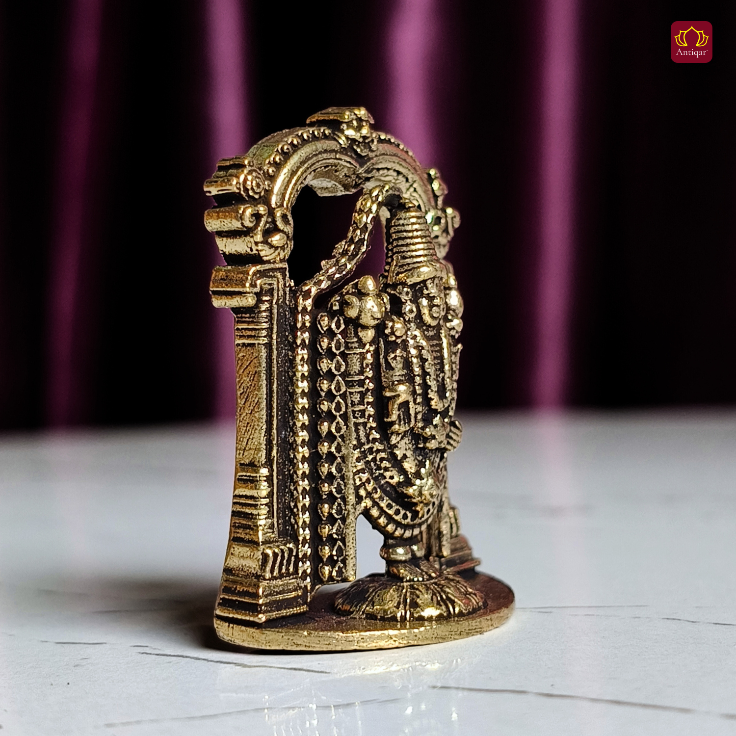 Brass Miniature Lord Sri Venkateswara Ji Idol - 3.5cm | Antique Finish | Spritual use for Home, Temple & Car Dashboard Decor