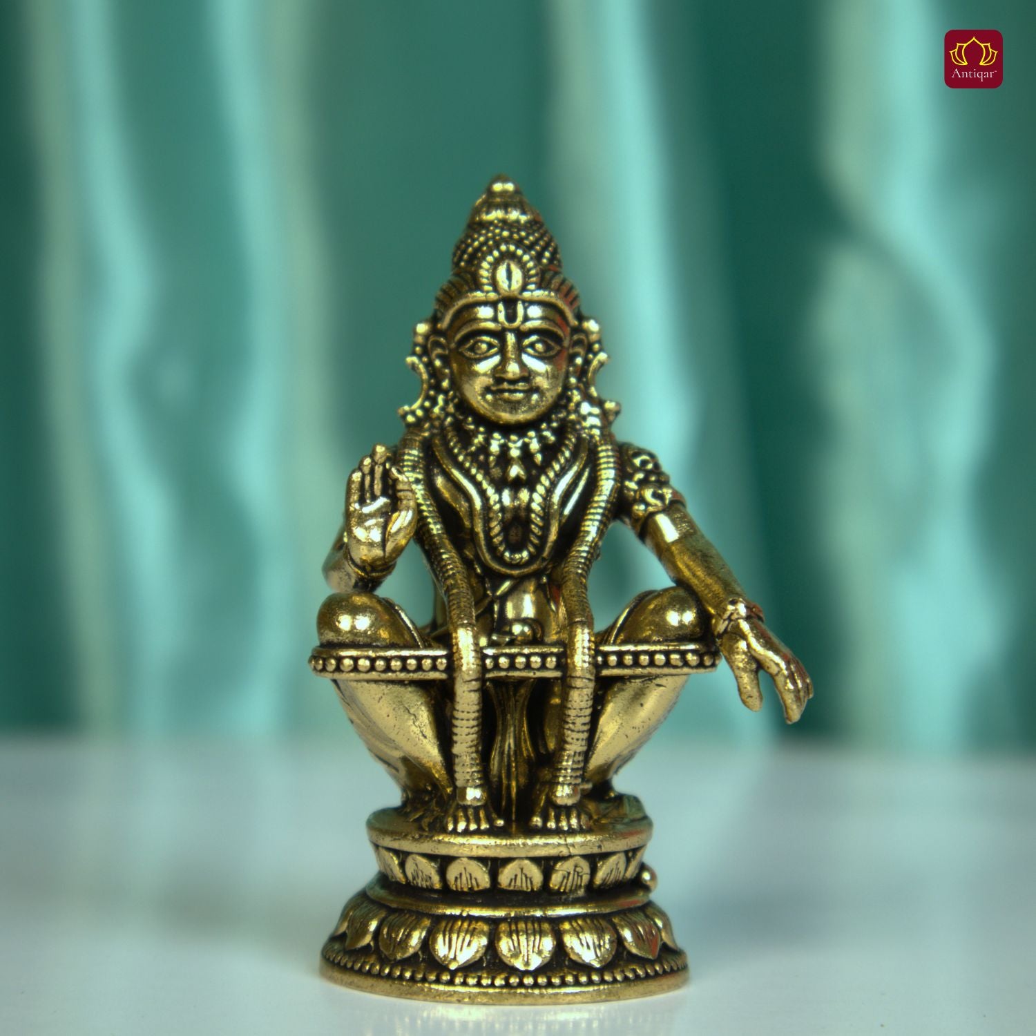 Brass Ayyappan Swami Ji Idol - 7.5cm | Antique Finish | Handcrafted Idol for Temple, Home & Car Dashboard