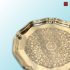 Brass Etching Design Plate - 20cm | Antique Golden Finish | Traditional use for Pooja in Temple, Festivals and Home