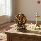 Brass Ganesh JI Idol - 4cm | Golden Finish | Spiritual Decor for Temple, Home & Car Dashboard