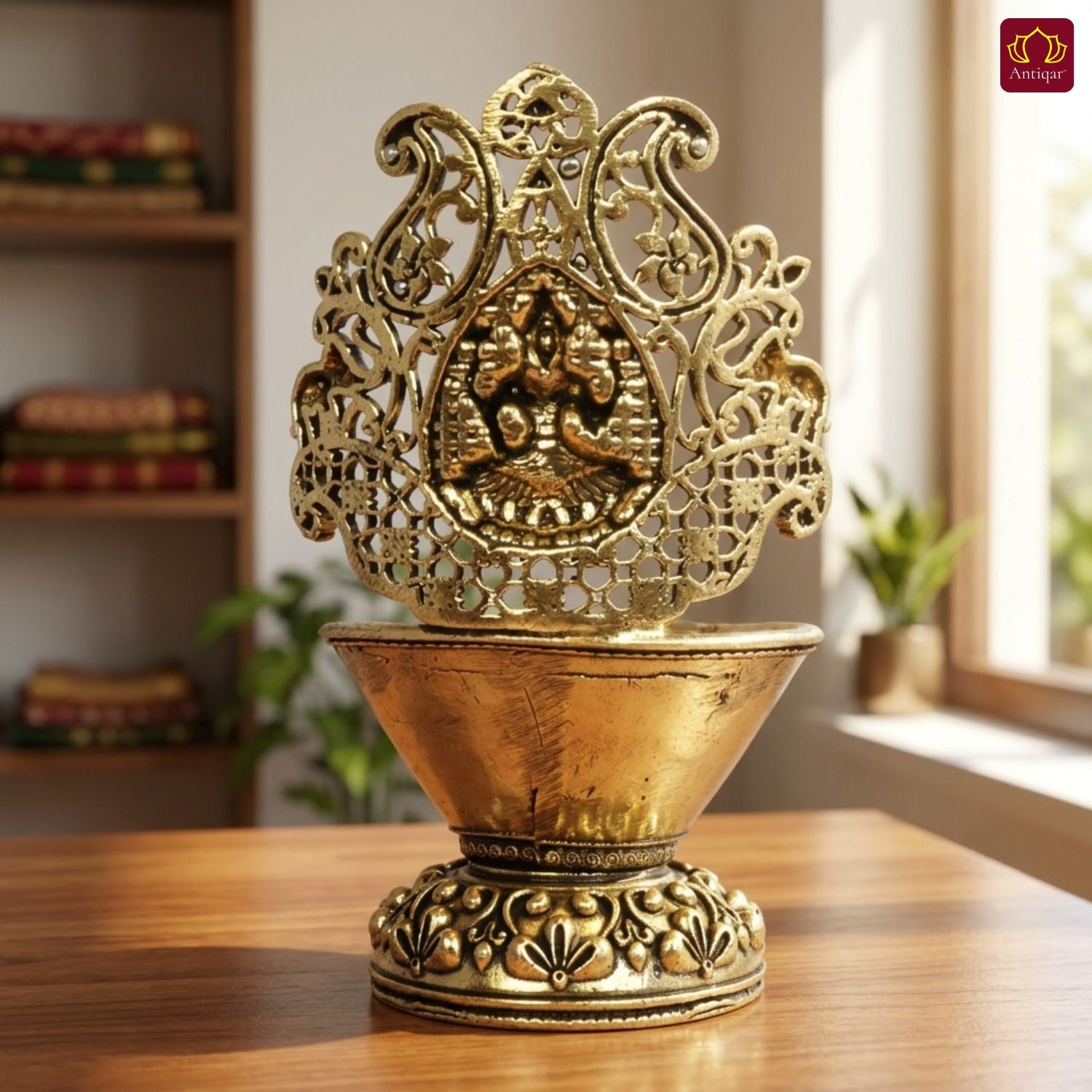 Brass Diya Laxmi Design - 10cm | Antique Finish | Spritual use for Pooja, Temple & Festival Decor
