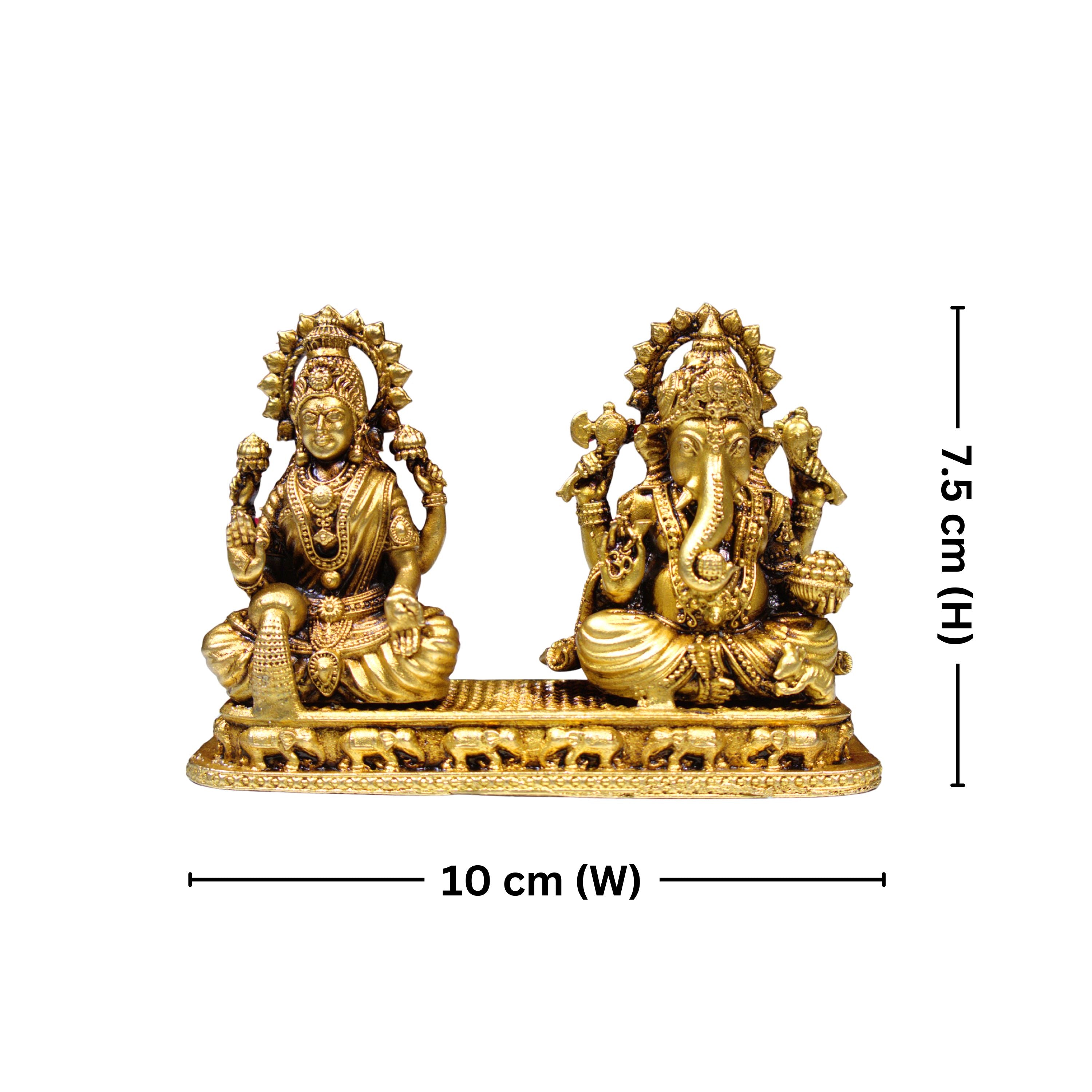 Brass Ganesh Laxmi Idol - 7.5 cm | Antique Finish | Spiritual Idol for Temple & Home Decor (One Set)