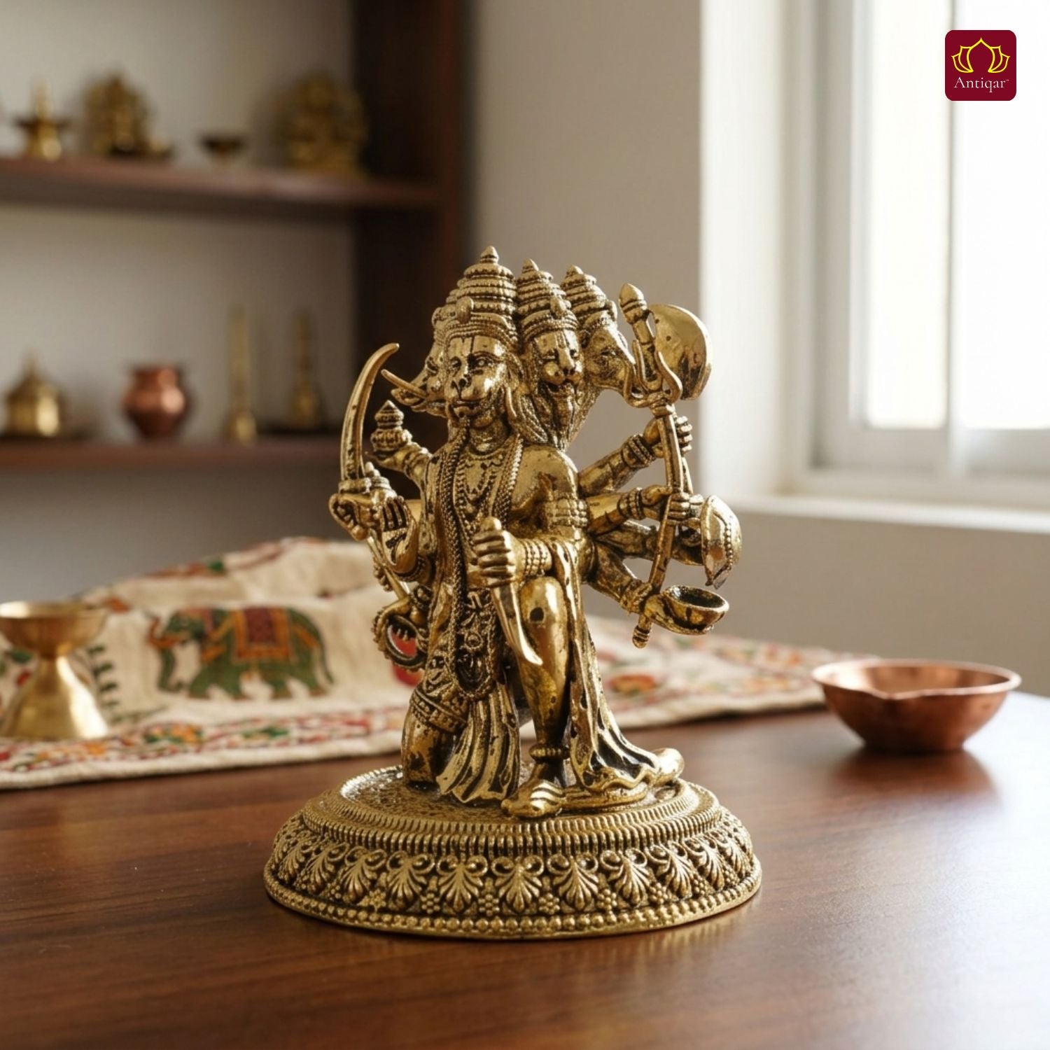 Brass Panchmukhi Hanuman Idol -6.5cm | Golden Finish | Spritual use for Home, Temple & Car Dashboard Decor