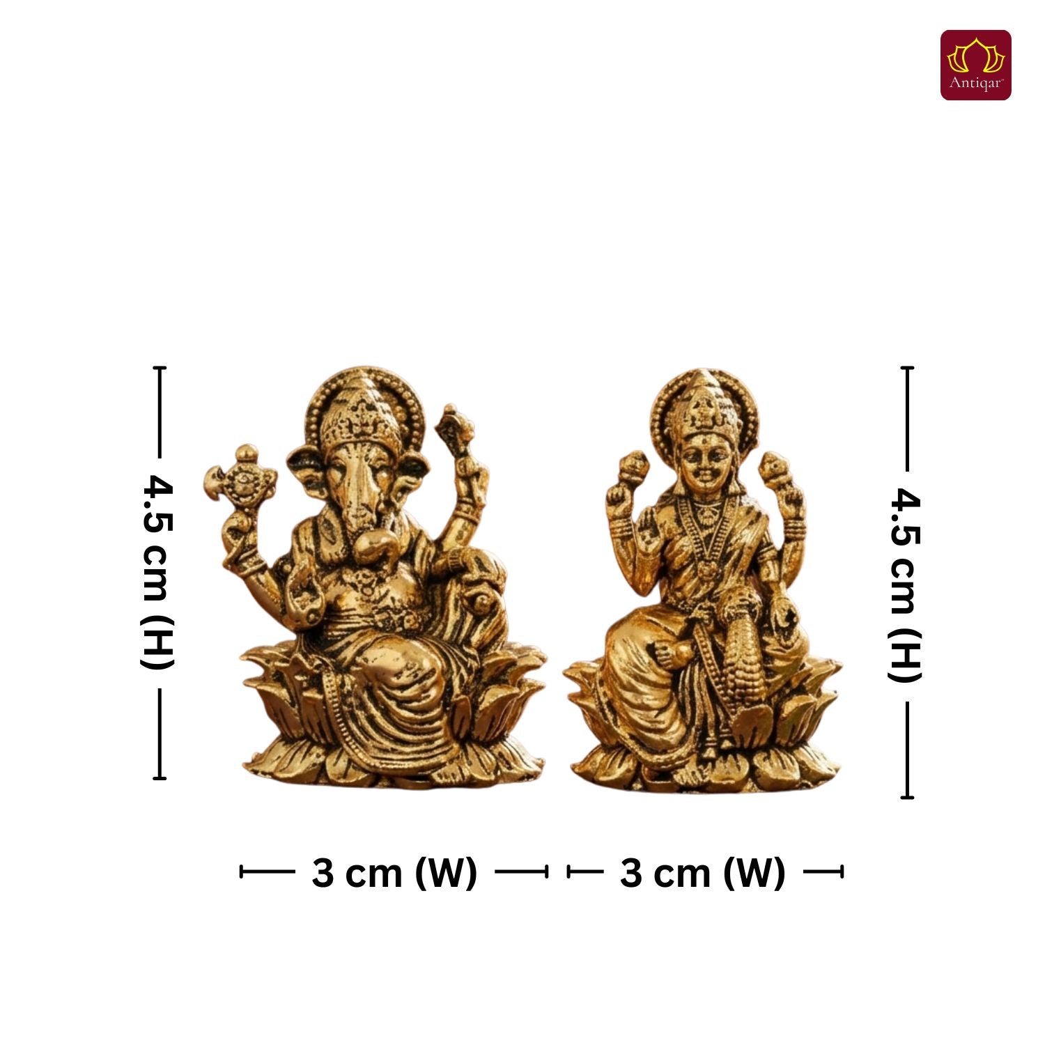 Brass Ganesh Laxmi Pair Idol - 4.5 cm | Golden Finish | Spiritual Idol for Temple & Home Decor