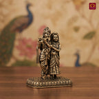Brass Miniature RadhaKrishna Idol -4cm | Golden Finish | Spritual use for Home, Temple & Car Dashboard Decor