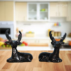 Brass Black Deer Pair Showpiece – 6 cm | Handcrafted Decorative Figurines for Temple, Home & Car Dashboard