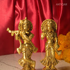 Radha Krishna Brass Idol | Handcrafted Art for Worship | Home, Temple & Vehicle Decor