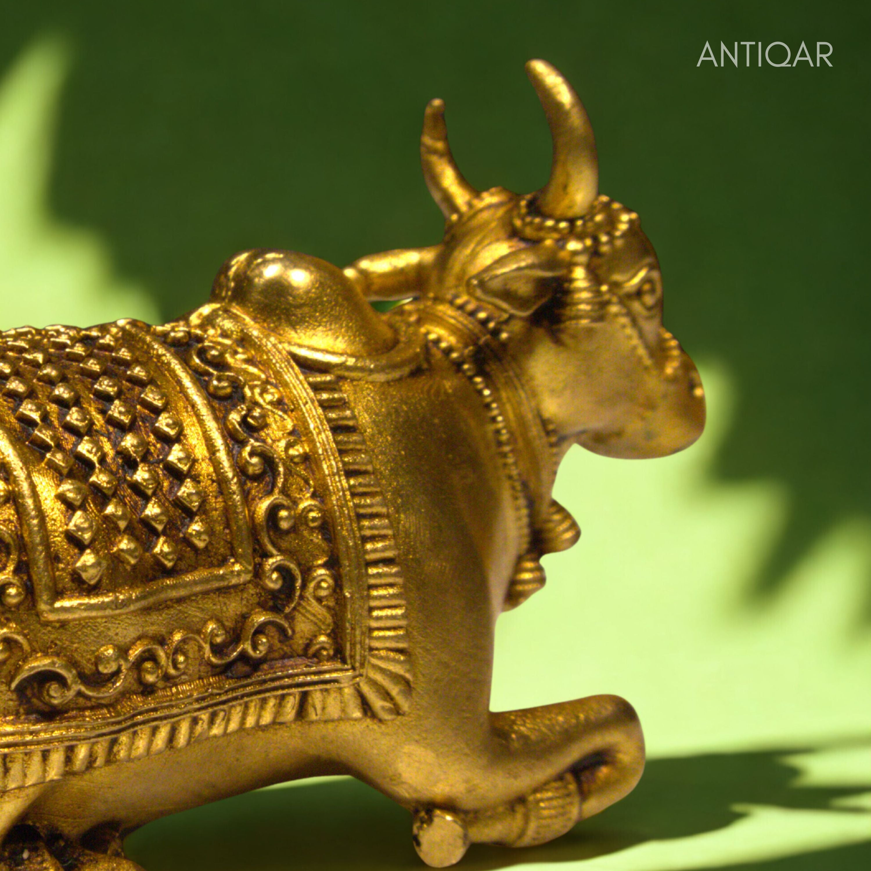 Brass Nandi Figurine - 5cm | Antique Golden Finish | Spritual use for Home, Temple & Car Dashboard Decor