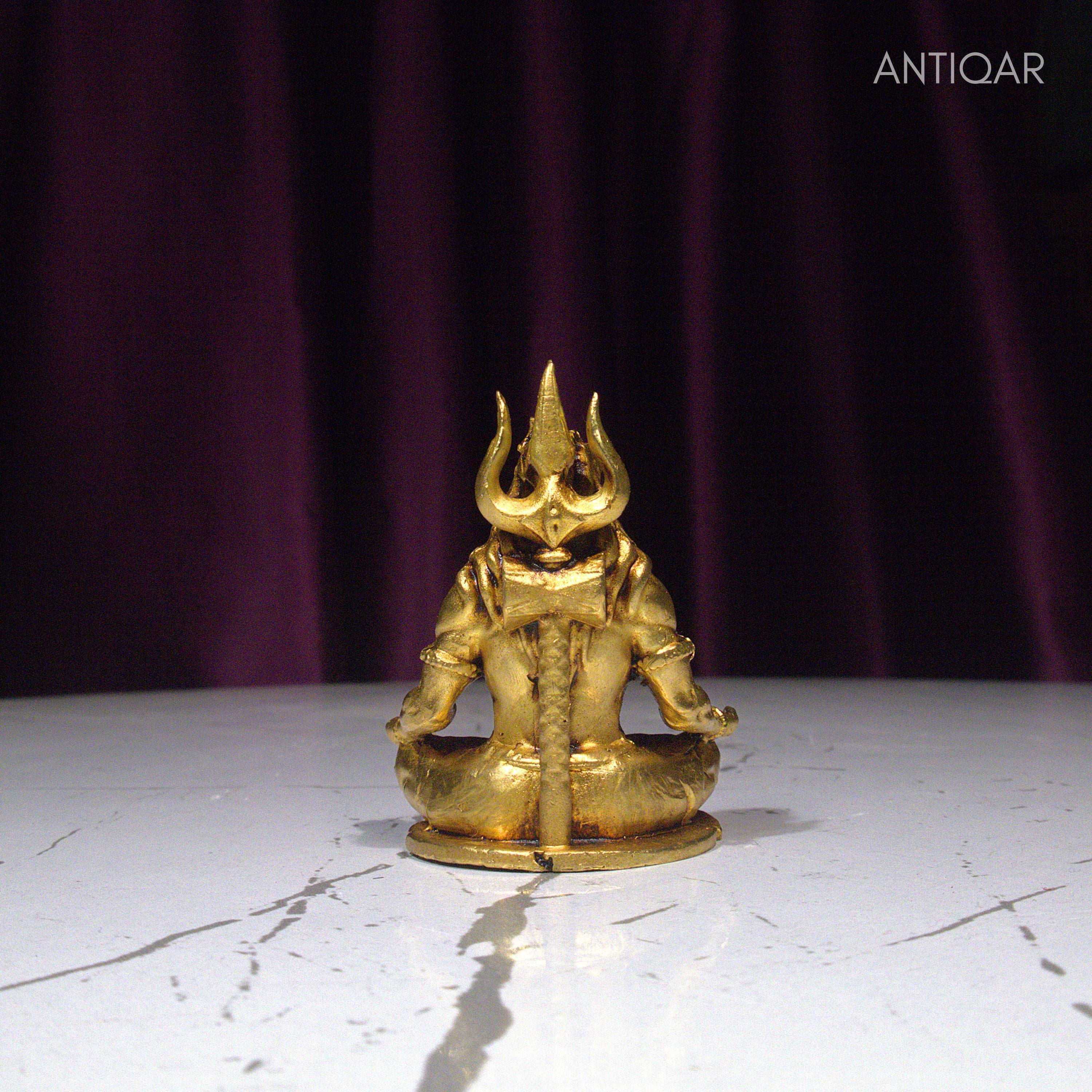 Brass Adiyogi Statue - 5cm | Antique Golden Finish | Spiritual Idol for Temple & Home Decor