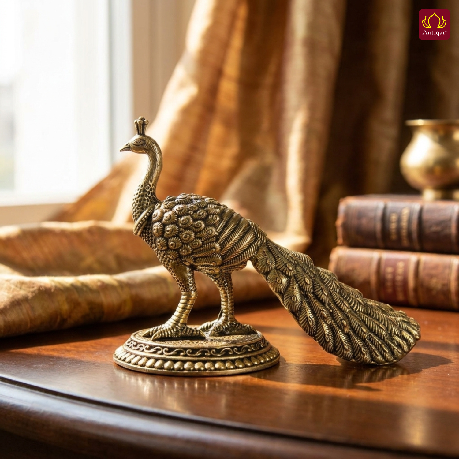 Brass Peacock Showpiece – 8 cm | Antique Finish | Handcrafted Decor for Temple, Table & Home
