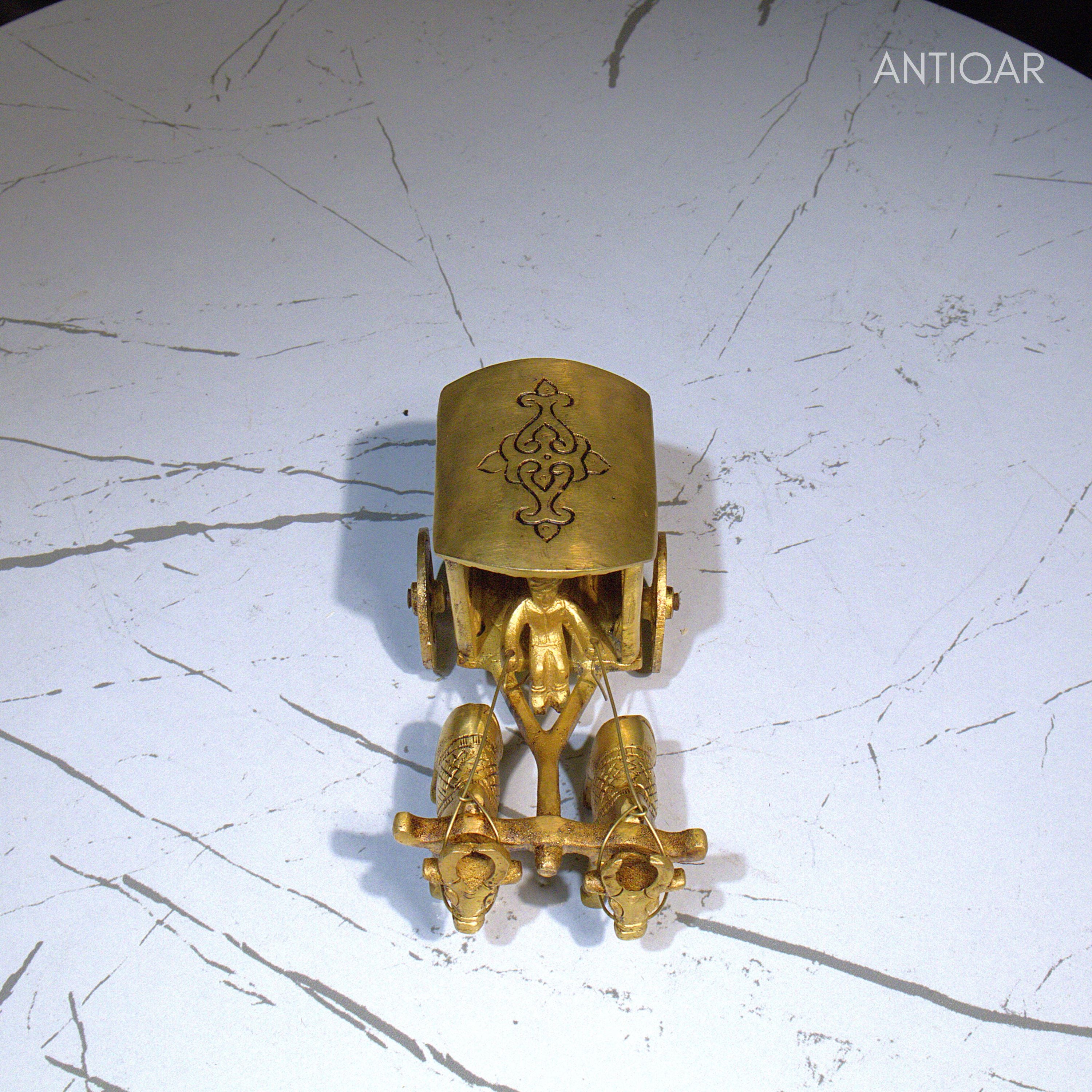 Brass Designer Roof Bullock Cart Golden Showpiece -7.5 cm | Antique Golden Finish | Handicraft Decorative Showpiece for Home, Table & Office Decor