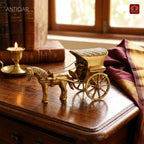 Brass Horse Cart Showpiece – 7.5 cm | Single Horse with Carved Roof | Antique Golden Finish | Handcrafted Decor for Festival, Temple & Home