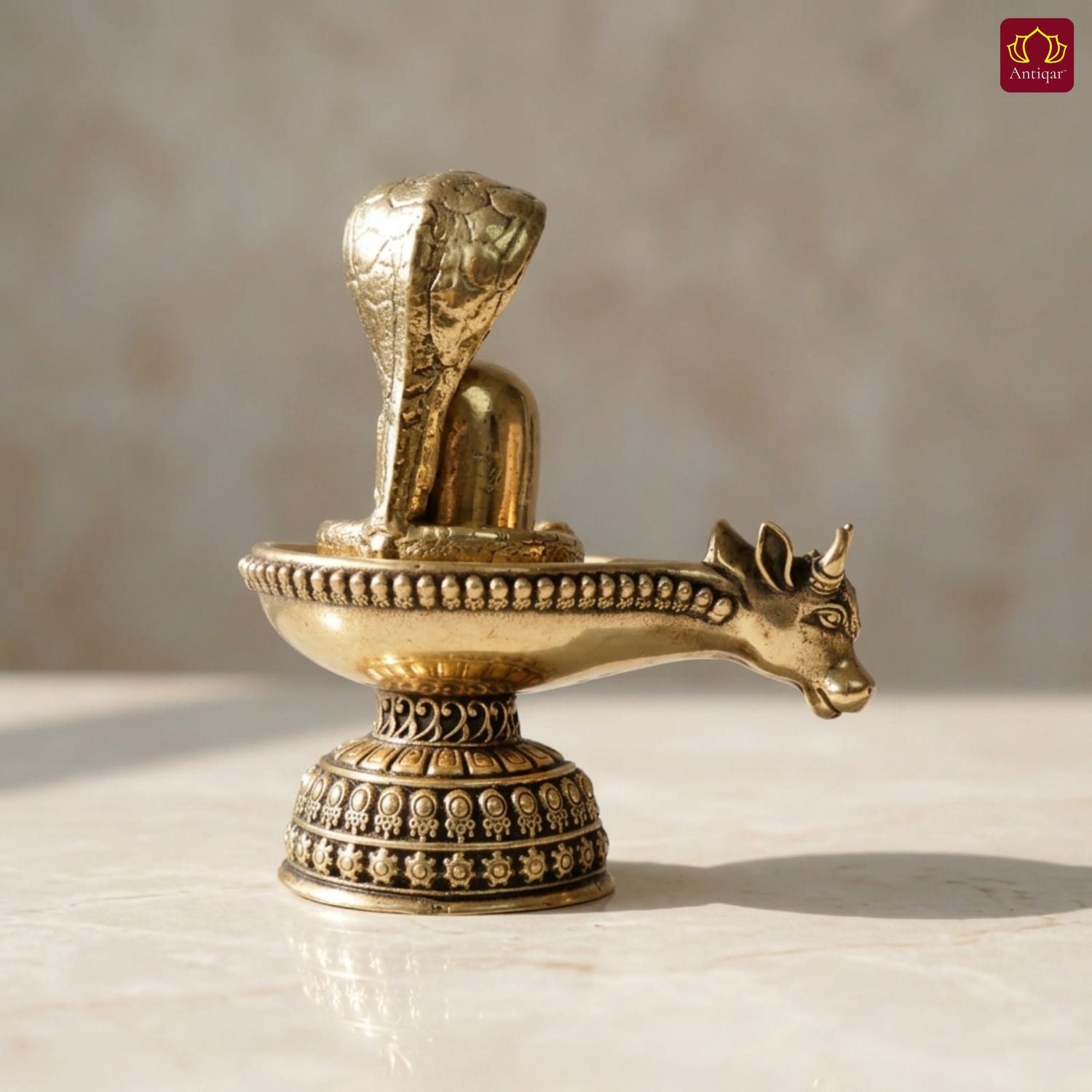 Brass Shivling with Detachable Sheshnaag – 8cm | Golden Finish | Spiritual Idol for Temple & Home Decor