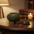 Brass Tibetan Incense Burner - 10cm | Green Patina Finish | Decorative Vessel use for Meditation , Rituals & Aromatherapy
