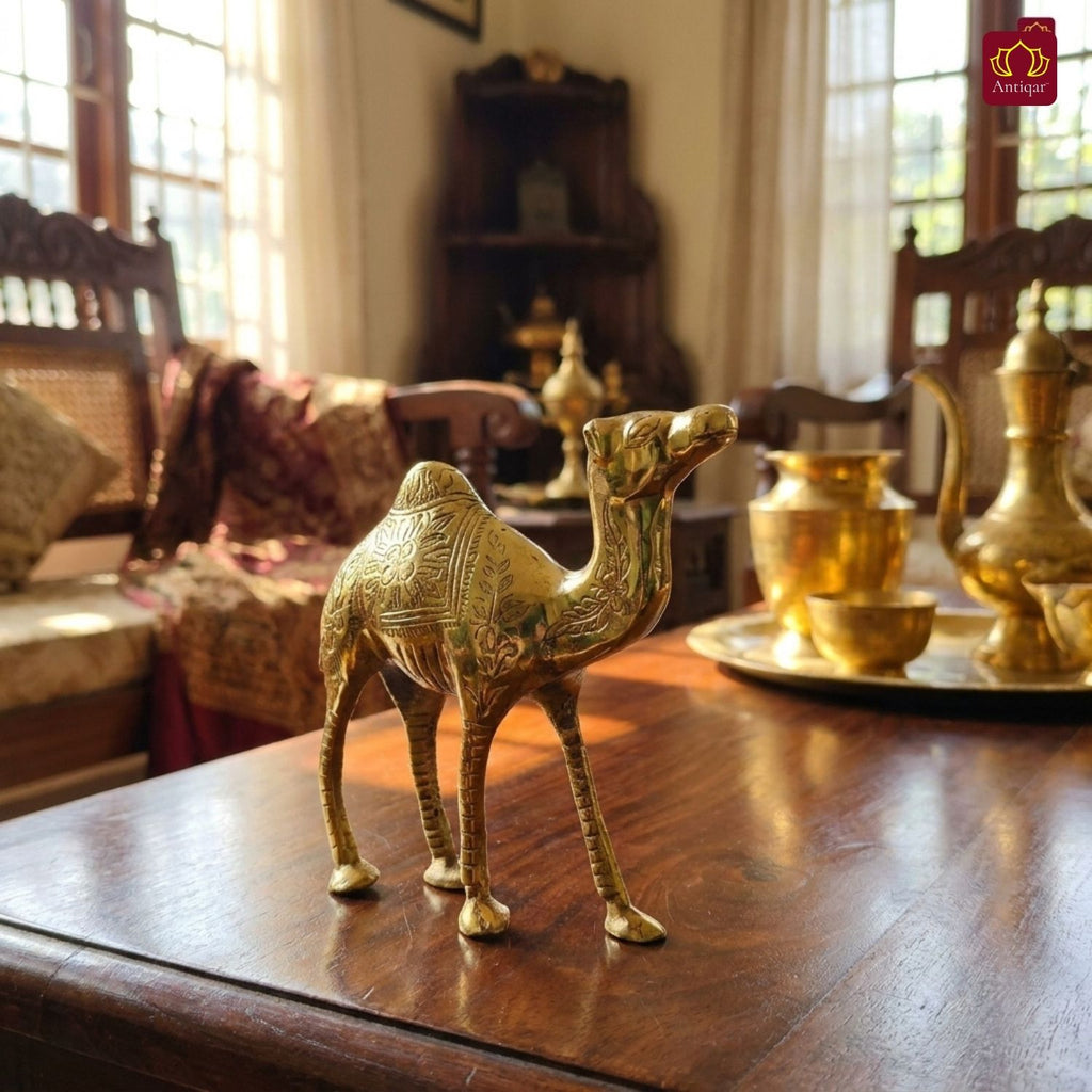 Brass Camel Showpiece - 18cm | Handcrafted Decor Piece for Living Spaces | Superfine Golden Finish