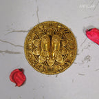 Designer Brass Charan Paduka –2.5 cm | Yellow Antique Finish | Handcrafted Spiritual Symbol for Temple & Home Decor