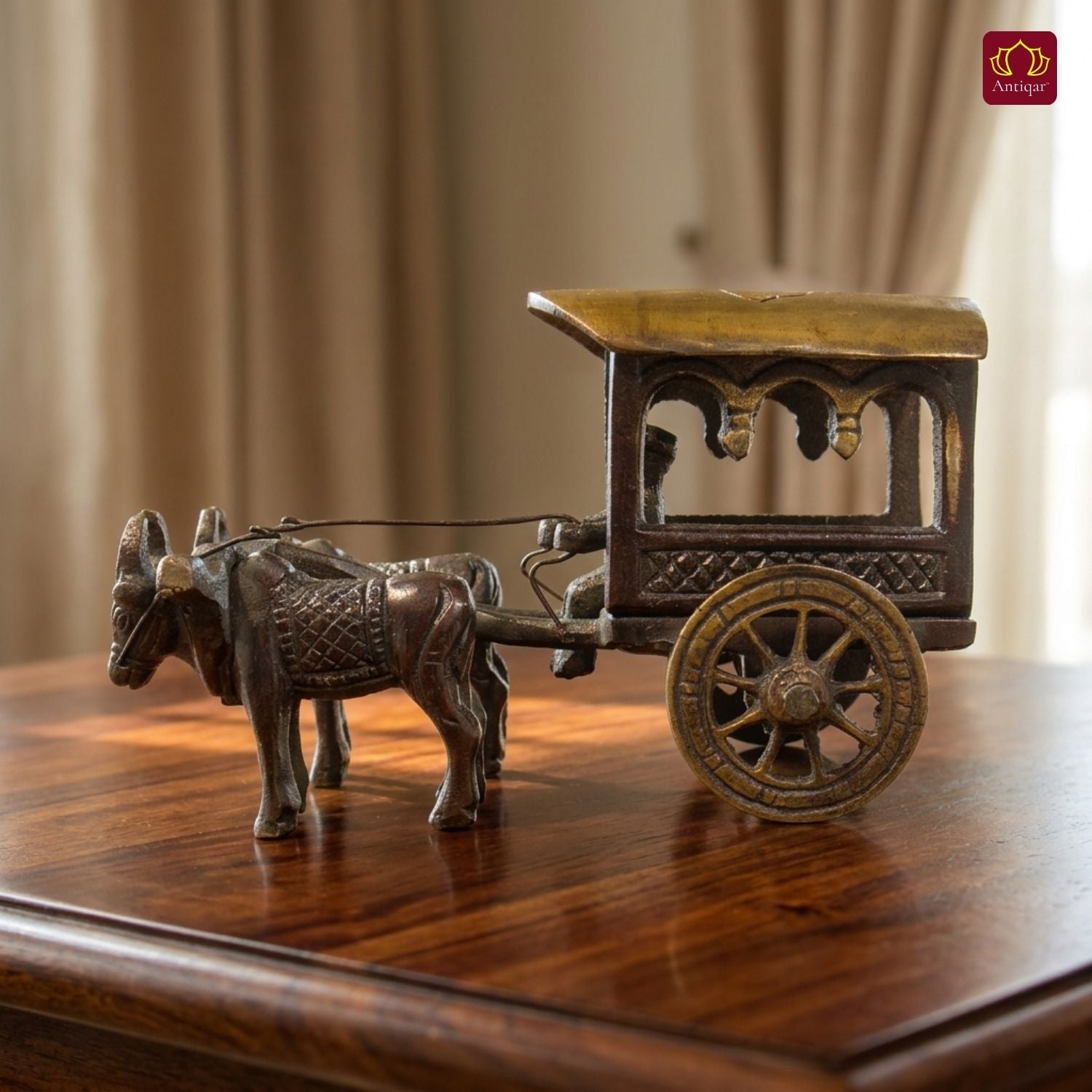 Brass Designer Roof Bullock Cart Golden Showpiece -7.5 | Antique Brown Finish | Handicraft Decorative Showpiece for Home, Table & Office Decor