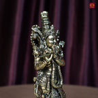 Brass Lord Krishna Idol Playing with Flute - 15cm | Antique Finish | Handcrafted Artwork | Home & Office Decor | Ideal for Gifting & Spiritual Blessings