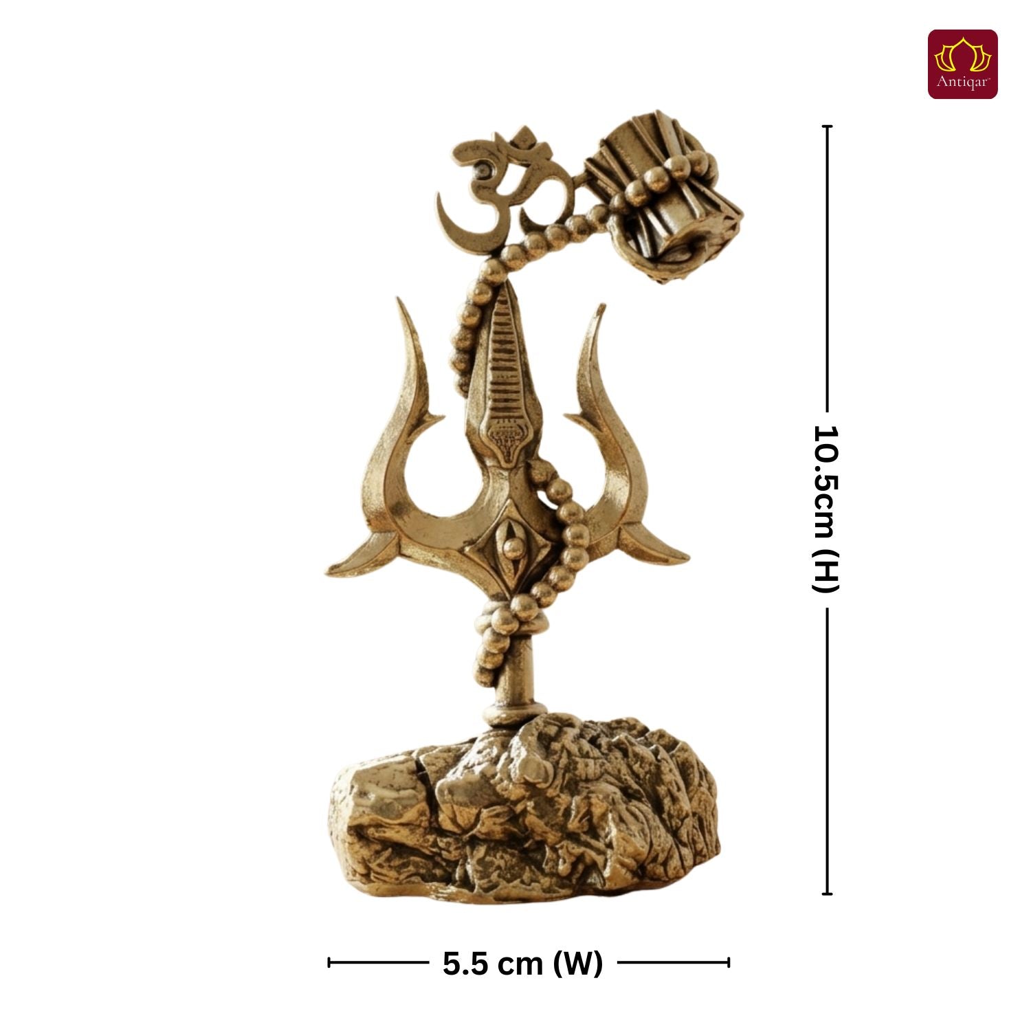 Brass Trisul with Om & Damru - 10.5cm | Antique  Golden Finish | Handcrafted for Pooja Temple & Festival Decor