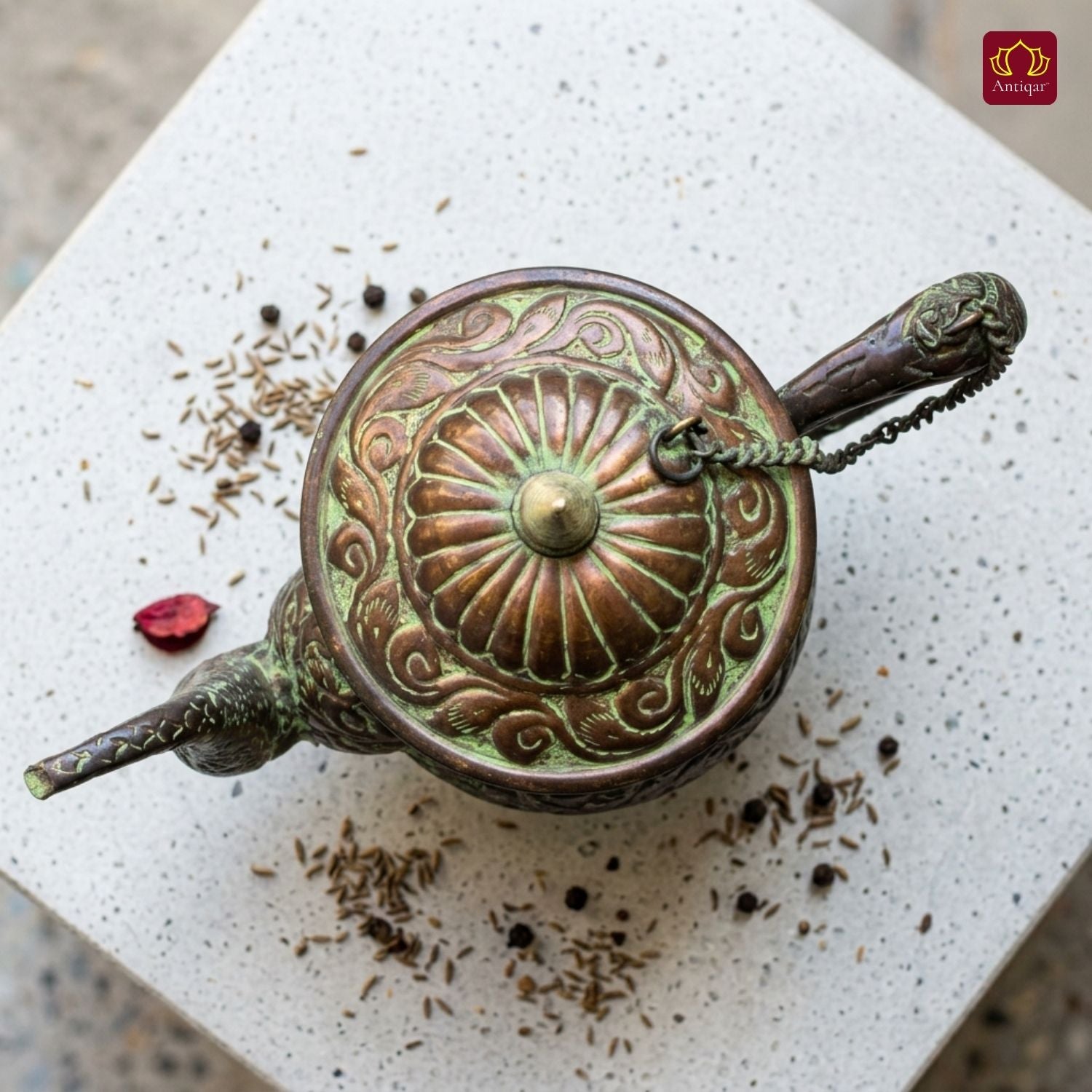 Antique Brass Tea & Coffee Kettle - 29cm | Green Patina Finish | Vintage  Mughlai Style use in Home,Office & Restaurant Decor