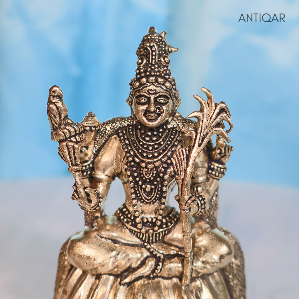 Brass Rajrajeshwari Deviji Idol - 8cm | Antique Finish | Religious Idol for Home, Temple & Car Dashboard Decor