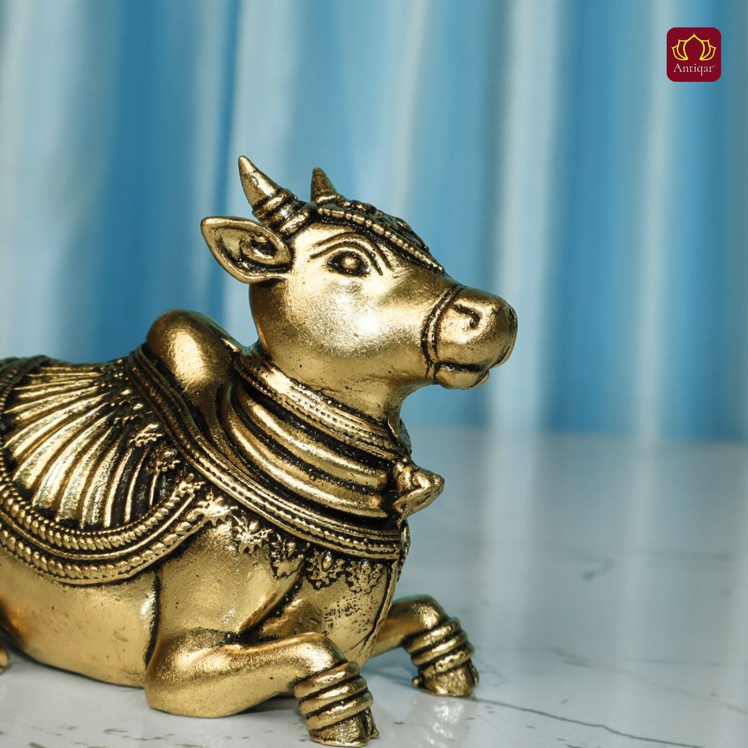 Brass Nandi Figurine - 5.5cm | Antique Finish | Spritual use for Home, Temple & Car Dashboard Decor