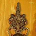 Brass Aarti Diya – 2.5 cm | Ethnic Lotus Design with Carved Holder | Black Antique Finish | Handcrafted for Temple & Home Decor
