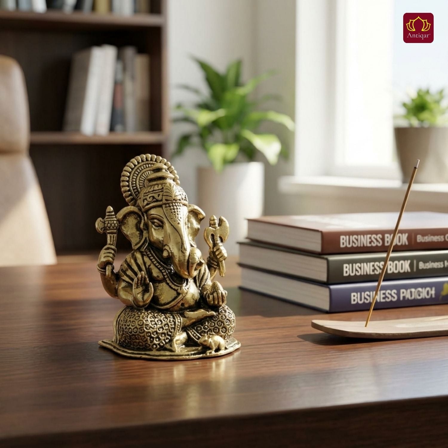 Brass Ganesh Idol - 5.5cm | Antique Finish | Spritual use for Home, Temple & Car dashboard Decor