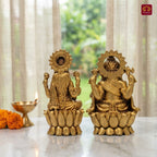 Brass Ganesh Laxmi pair Idol - 7.5cm | Antique Finish | Spiritual Idol for Temple & Home Decor