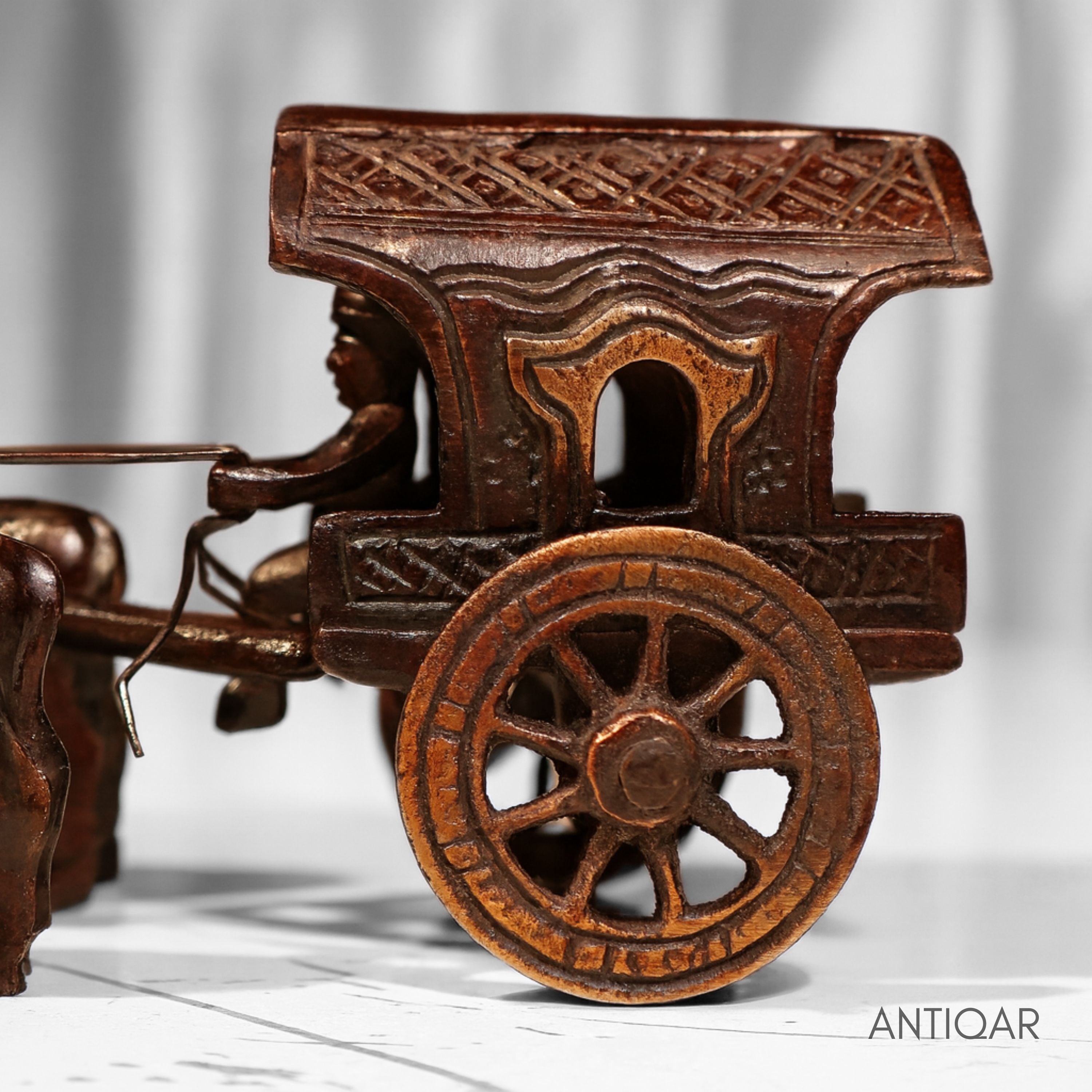 Brass Decorative Jharokha Bullock Cart Showpiece -7cm | Brown Antique Finish | Handicraft Showpiece for Home, Table & Office Decor
