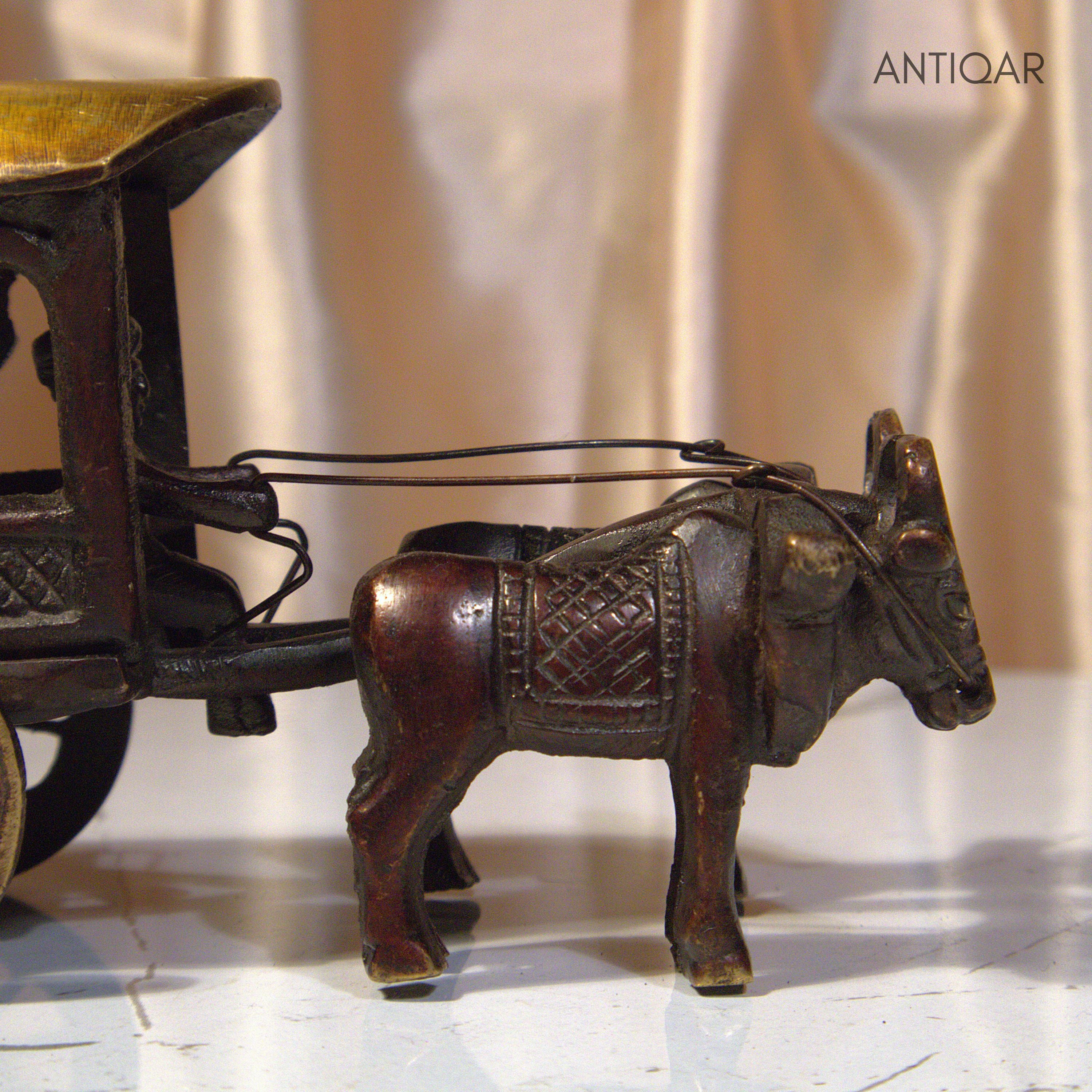 Brass Designer Roof Bullock Cart Golden Showpiece -7.5 | Antique Brown Finish | Handicraft Decorative Showpiece for Home, Table & Office Decor