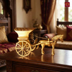 Brass Horse Cart Showpiece – 7.5 cm | Single Horse with Carved Roof | Antique Golden Finish | Handcrafted Decor for Festival, Temple & Home