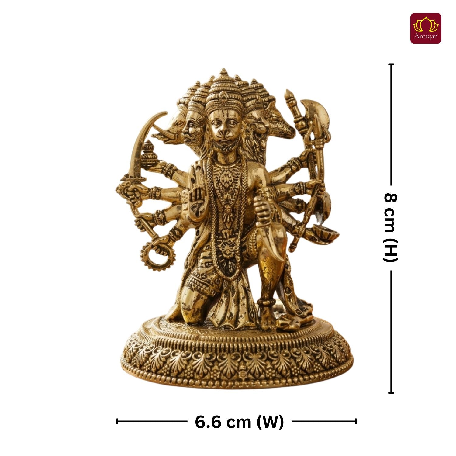 Brass Panchmukhi Hanuman Idol -8cm | Golden Finish | Spritual use for Home, Temple & Car Dashboard Decor