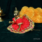 Brass Laddu Gopal Idol – 10 cm | With Dress & Bansuri | Superfine Finish | Handcrafted Spiritual Idol for Temple, Home & Car Dashboard Decor