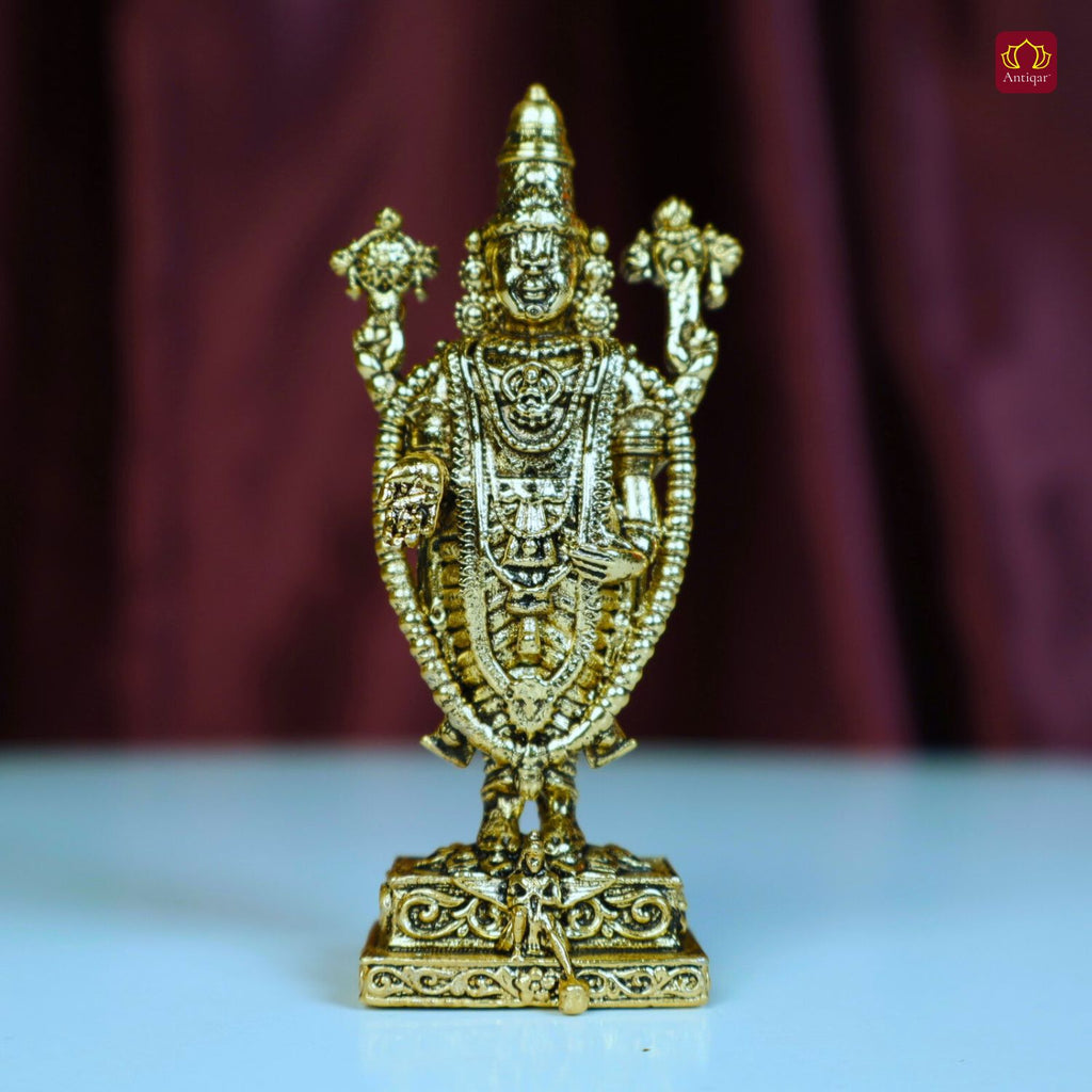 Brass Shree Venkateshwara Ji Idol - 7.5cm | Golden Finish | Spritual use for Home, Temple & Car Dashboard Decor