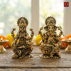 Brass Ganesh Laxmi Pair Idol - 5 cm | Golden Finish | Spiritual Idol for Temple & Home Decor