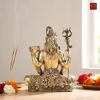 Brass Shiv Ji Idol - 10 cm | Antique Finish with Trisul | Spiritual use for Temple, Home & Car Decor
